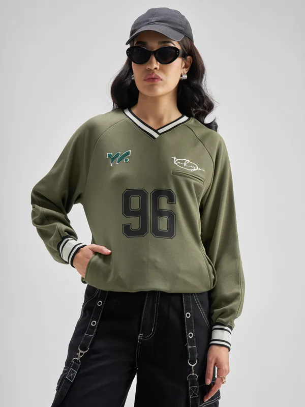 Tokyo Talkies Women Olive Printed Regular Top