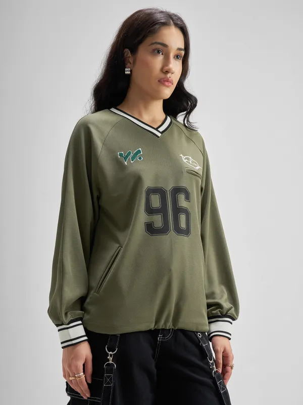 Tokyo Talkies Women Olive Printed Regular Top