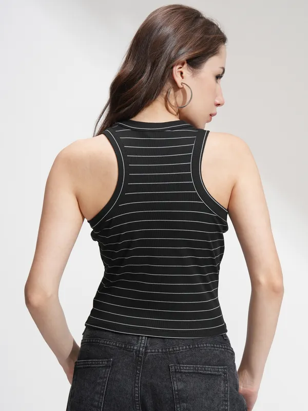 Tokyo Talkies Women Black Striped Regular Top