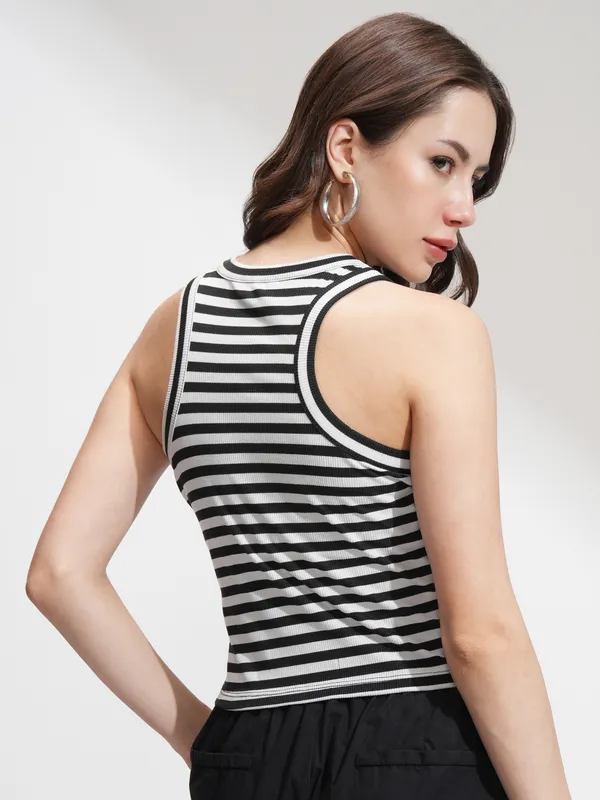 Tokyo Talkies Women Black Striped Regular Top