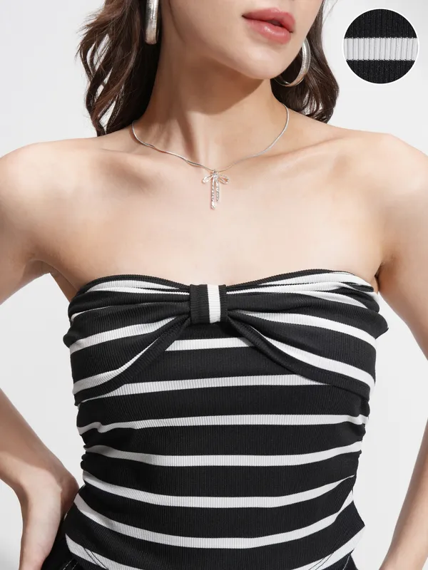 Tokyo Talkies Women Black Striped Regular Top