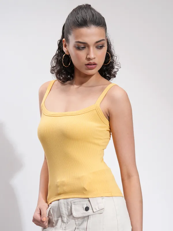 Tokyo Talkies Women Yellow Solid Regular Top