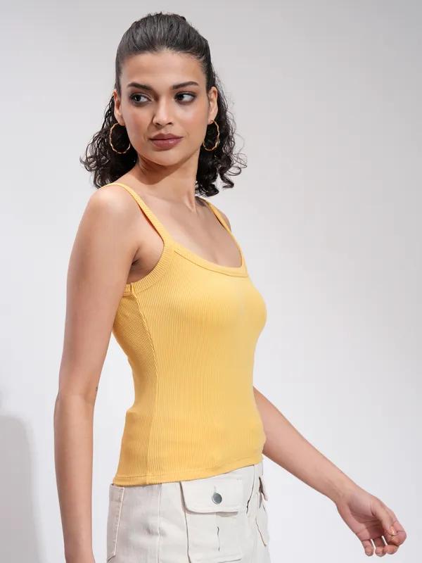 Tokyo Talkies Women Yellow Solid Regular Top