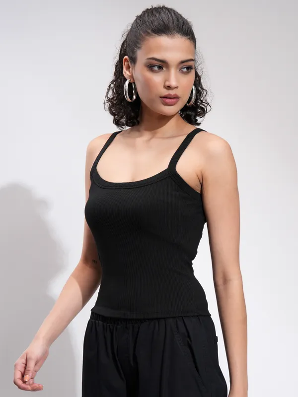 Tokyo Talkies Women Black Solid Regular Top