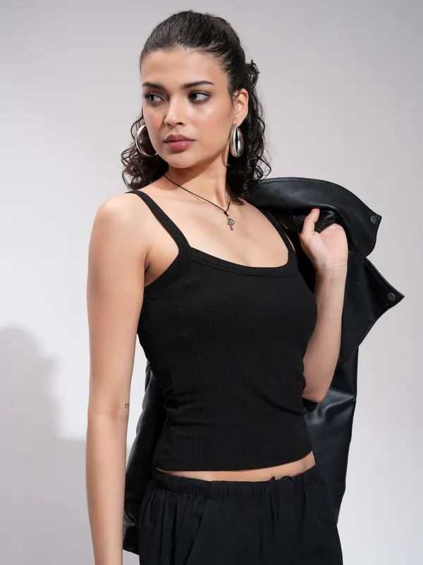 Tokyo Talkies Women Black Solid Regular Top