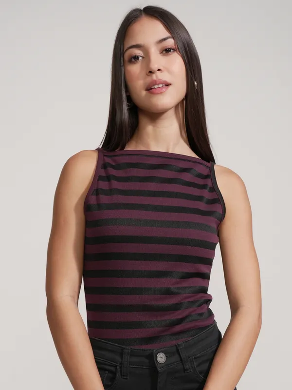 Tokyo Talkies Women Purple Striped Regular Top