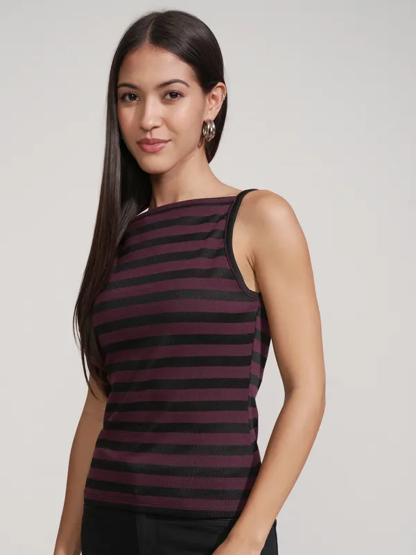 Tokyo Talkies Women Purple Striped Regular Top