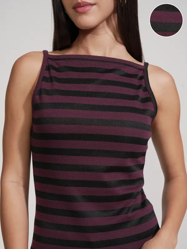 Tokyo Talkies Women Purple Striped Regular Top