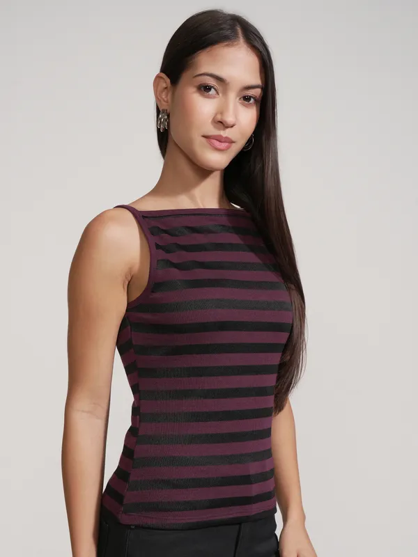 Tokyo Talkies Women Purple Striped Regular Top