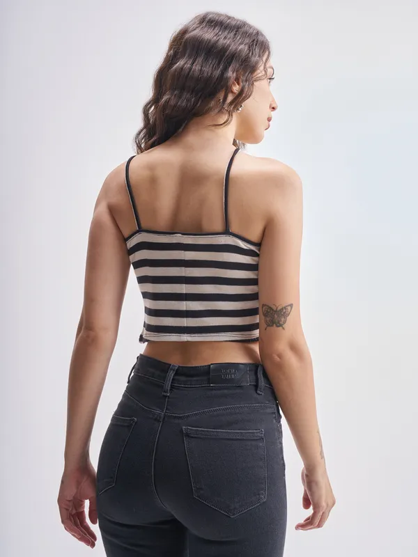 Tokyo Talkies Women Black Striped Regular Top