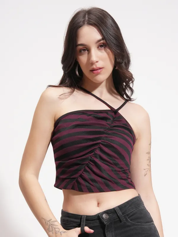 Tokyo Talkies Women Purple Striped Regular Top
