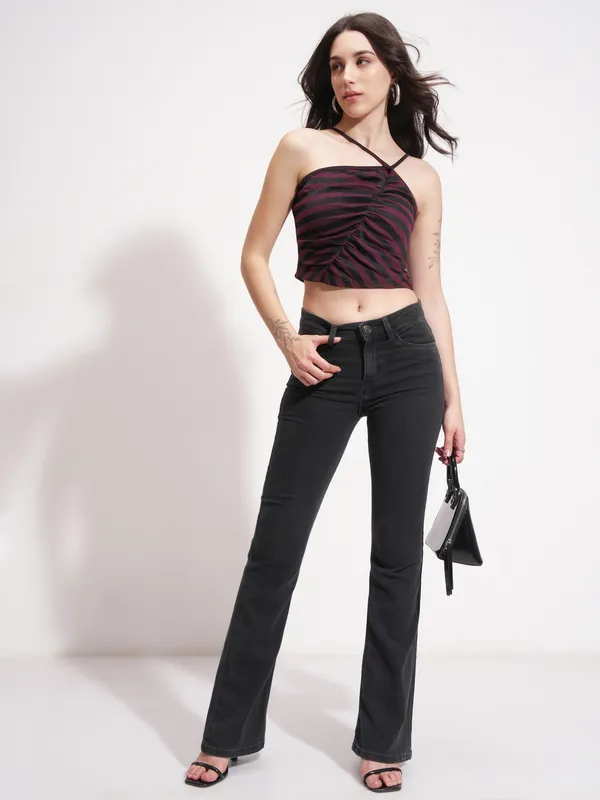 Tokyo Talkies Women Purple Striped Regular Top