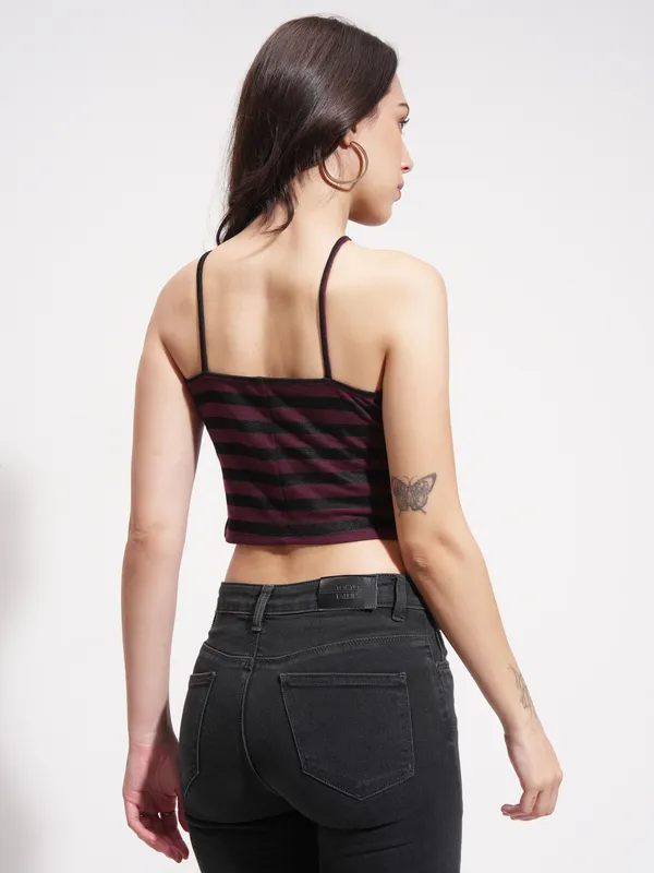 Tokyo Talkies Women Purple Striped Regular Top