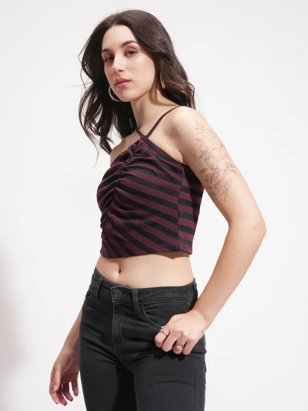 Tokyo Talkies Women Purple Striped Regular Top