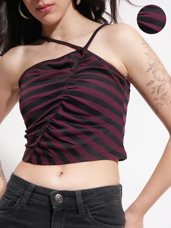 Tokyo Talkies Women Purple Striped Regular Top