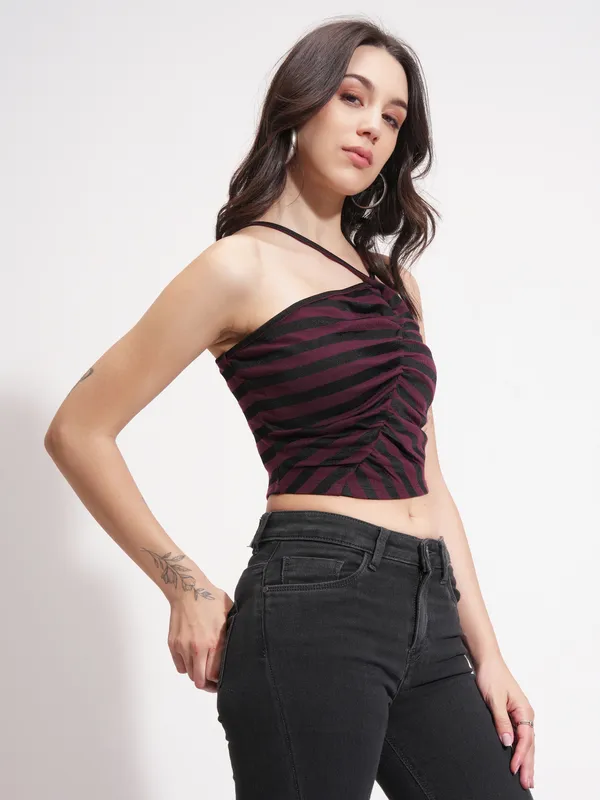 Tokyo Talkies Women Purple Striped Regular Top