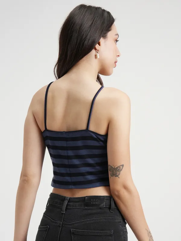 Tokyo Talkies Women Blue Striped Regular Top
