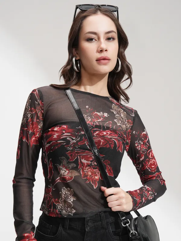 Tokyo Talkies Women Black Printed Regular Top