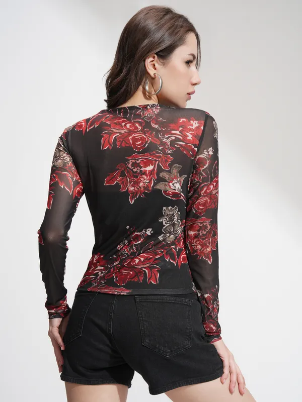 Tokyo Talkies Women Black Printed Regular Top