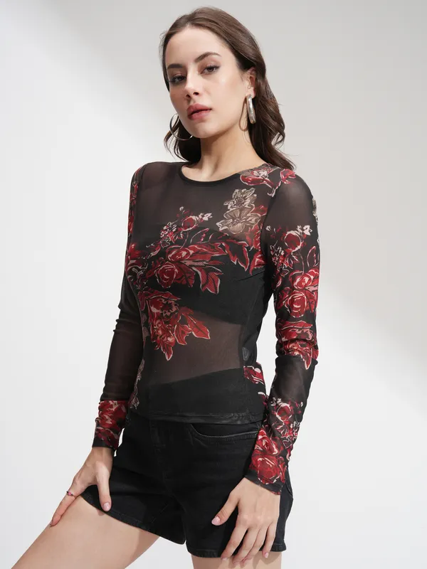 Tokyo Talkies Women Black Printed Regular Top