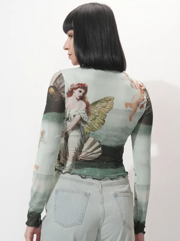 Tokyo Talkies Women Green Printed Fitted Top