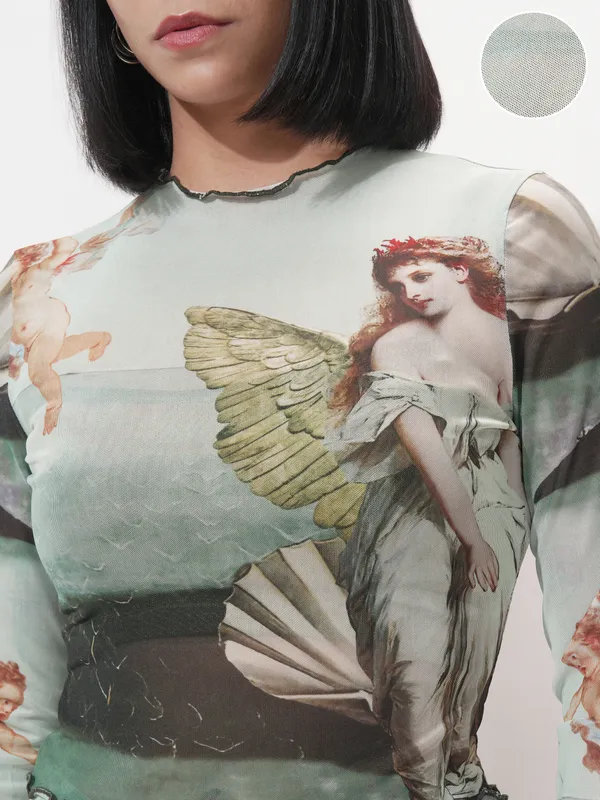 Tokyo Talkies Women Green Printed Fitted Top