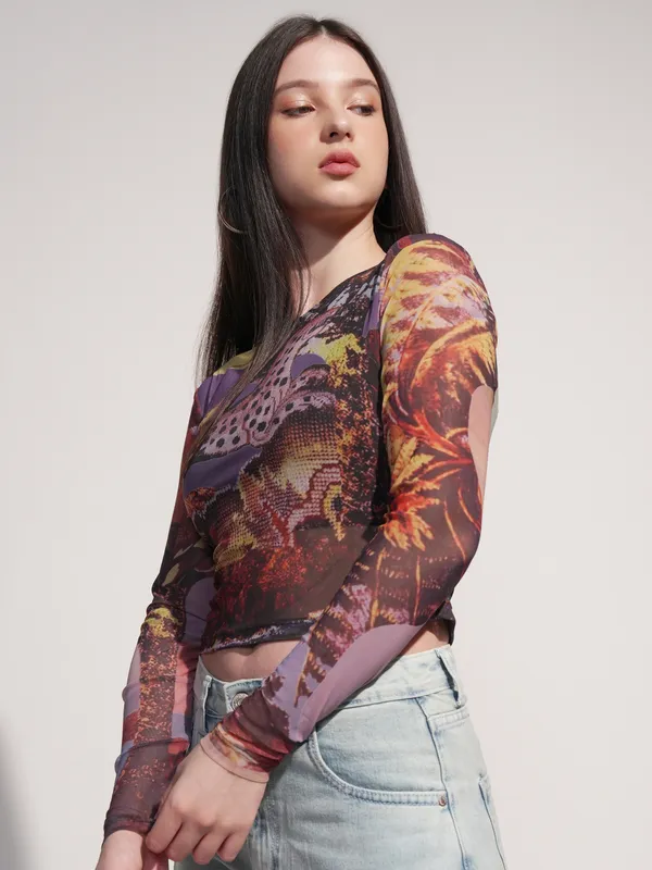 Tokyo Talkies Women Black Printed Regular Top