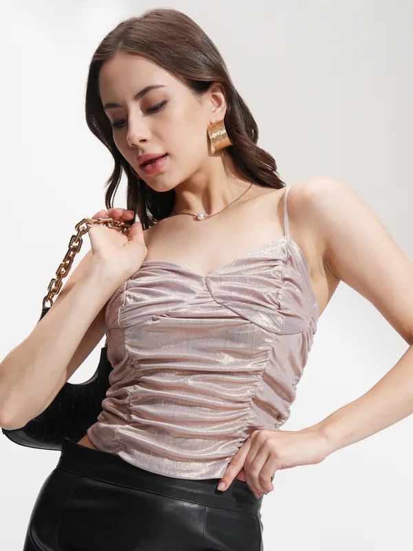 Tokyo Talkies Women Lavender Self Design Regular Top