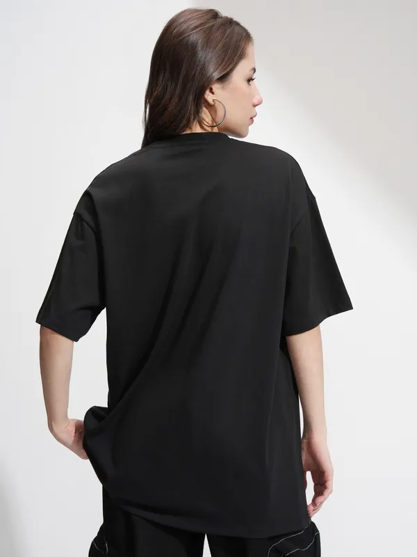 Tokyo Talkies Women Black Embroidered Regular Top