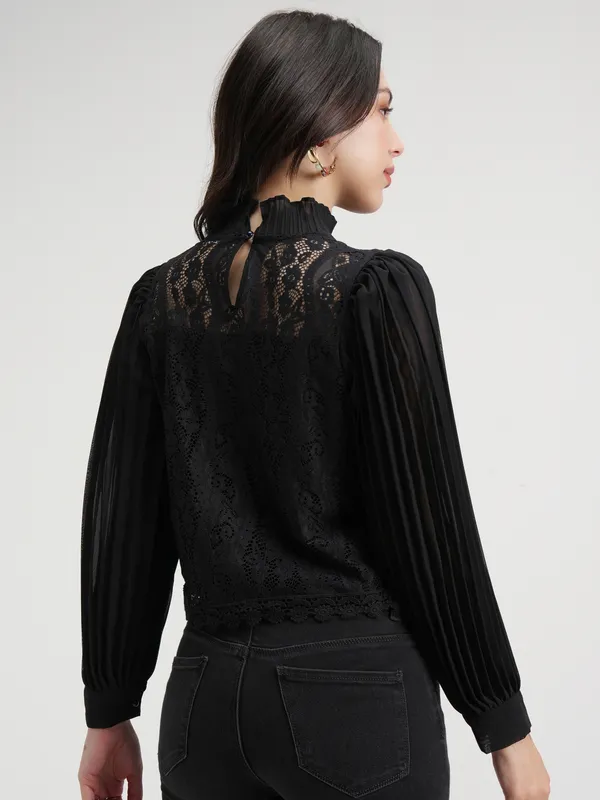 Tokyo Talkies Women Black Self Design Regular Top