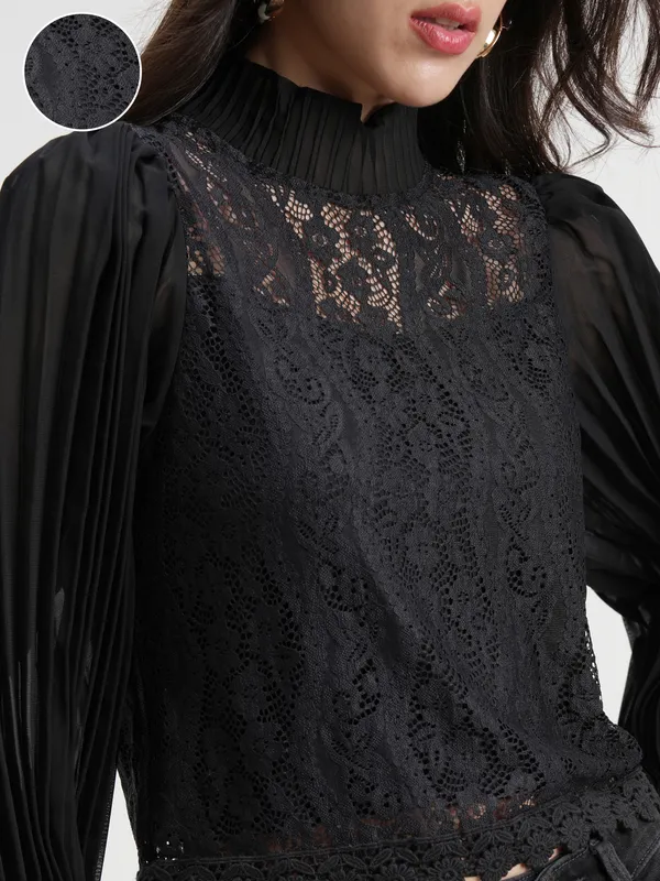 Tokyo Talkies Women Black Self Design Regular Top