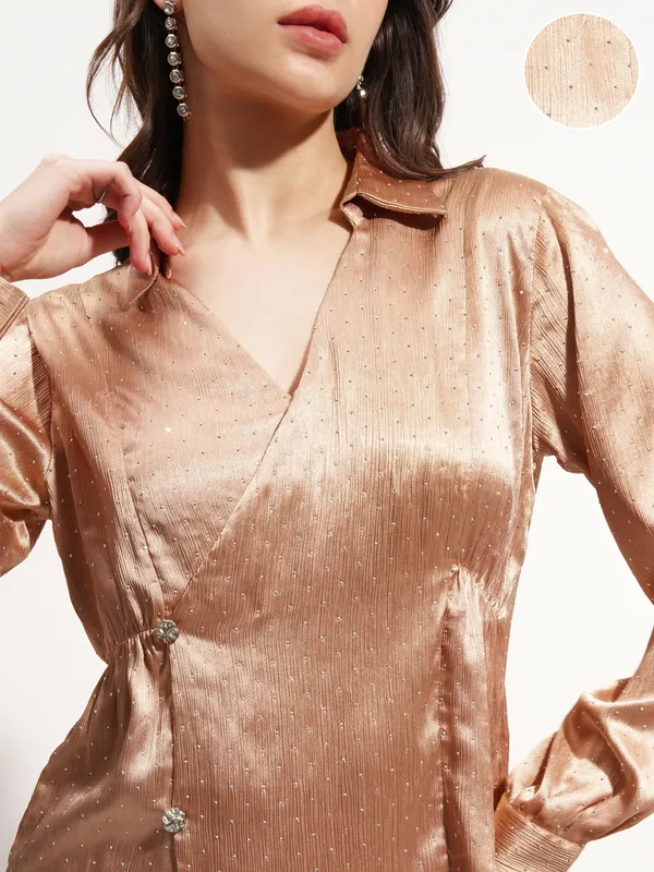 Tokyo Talkies Women Beige Embellished Wrap Top