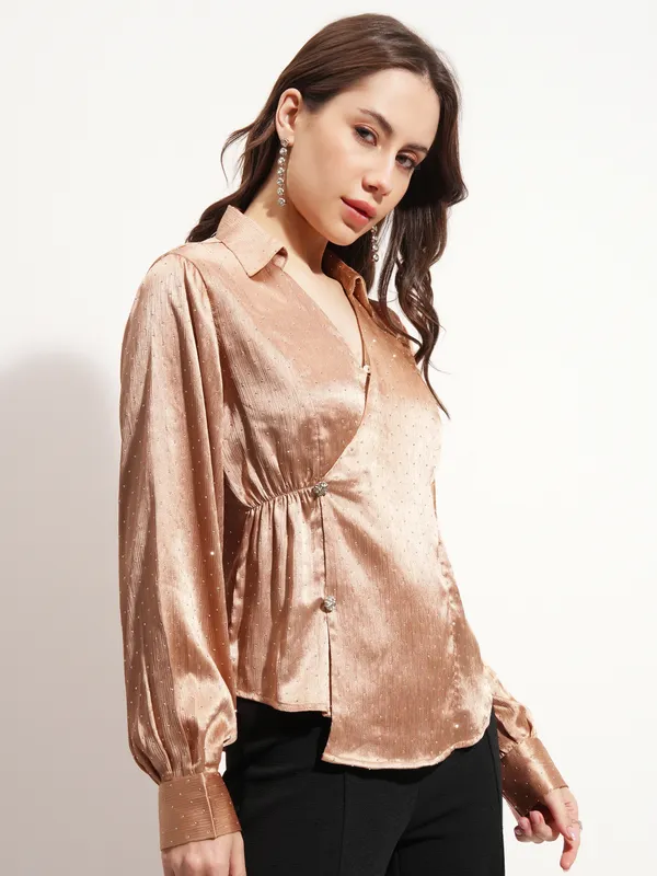 Tokyo Talkies Women Beige Embellished Wrap Top