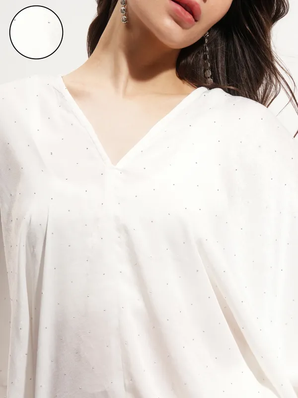 Tokyo Talkies Women White Embellished Regular Top