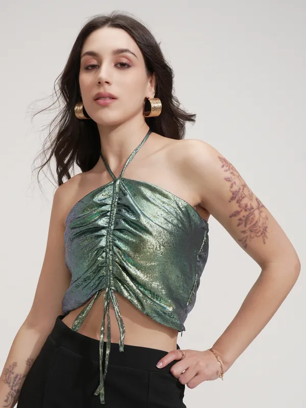 Tokyo Talkies Women Turquoise Solid Tube Top