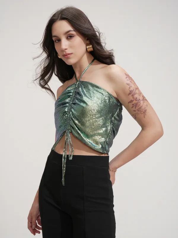 Tokyo Talkies Women Turquoise Solid Tube Top