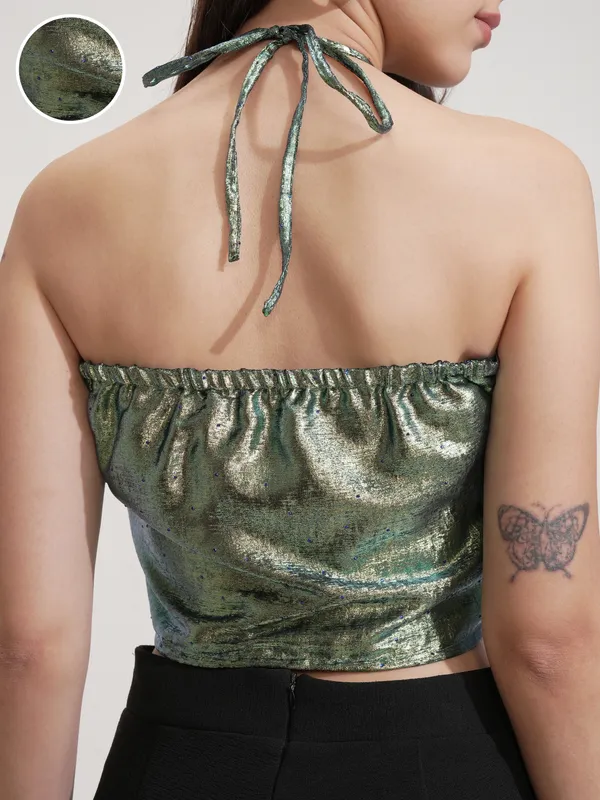 Tokyo Talkies Women Turquoise Solid Tube Top