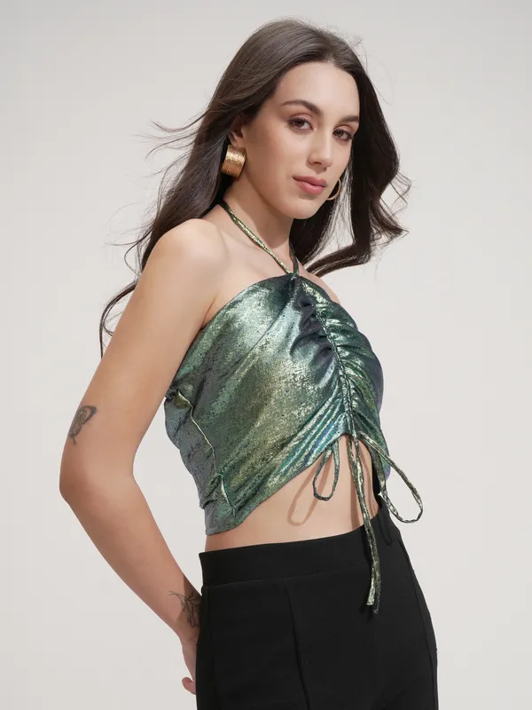 Tokyo Talkies Women Turquoise Solid Tube Top