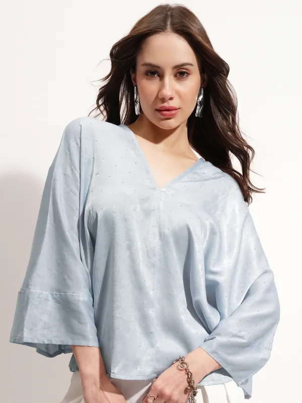 Tokyo Talkies Women Blue Embellished Regular Top