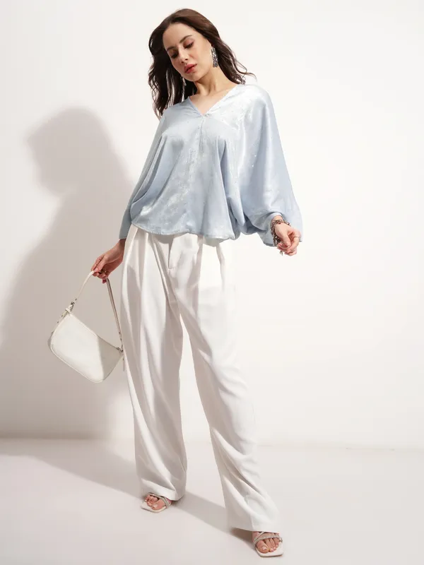 Tokyo Talkies Women Blue Embellished Regular Top