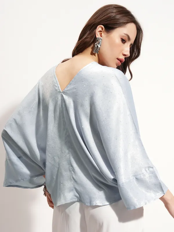 Tokyo Talkies Women Blue Embellished Regular Top