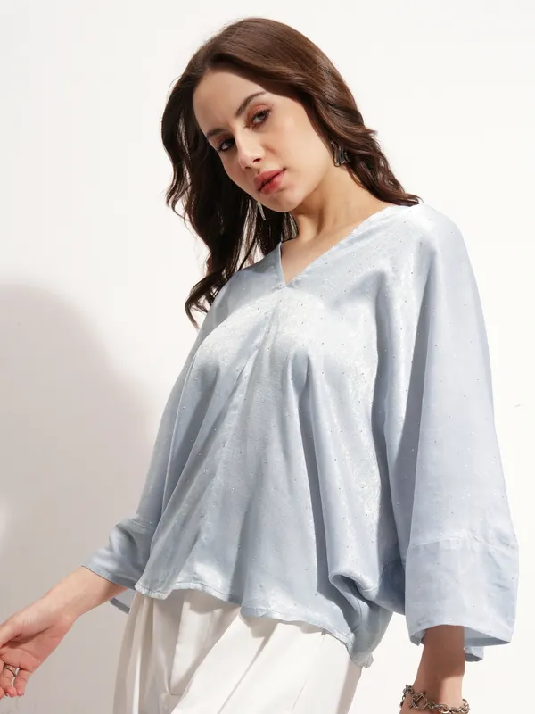 Tokyo Talkies Women Blue Embellished Regular Top