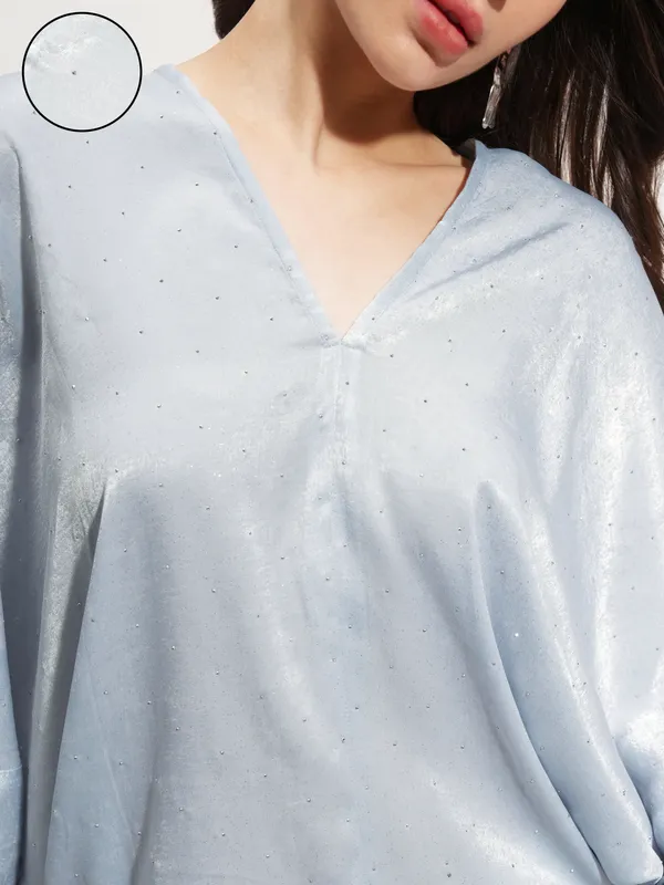 Tokyo Talkies Women Blue Embellished Regular Top