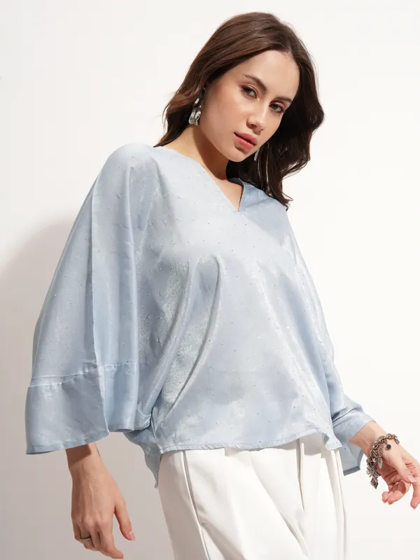 Tokyo Talkies Women Blue Embellished Regular Top