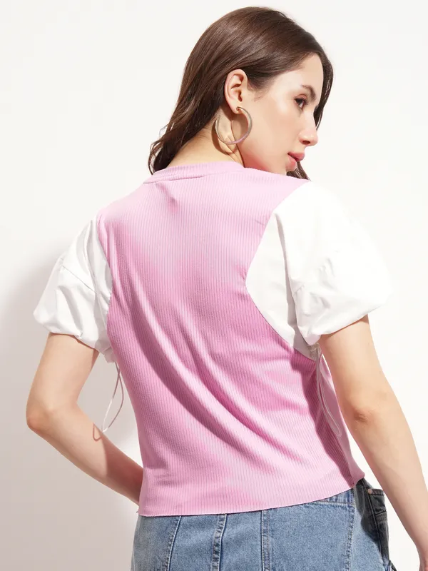 Tokyo Talkies Women Pink Solid Regular Top