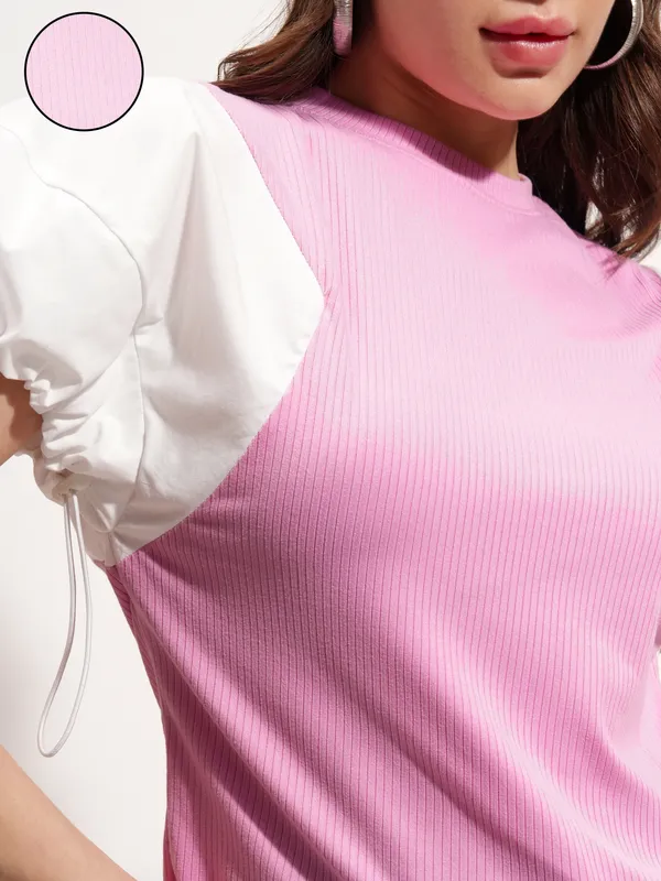 Tokyo Talkies Women Pink Solid Regular Top