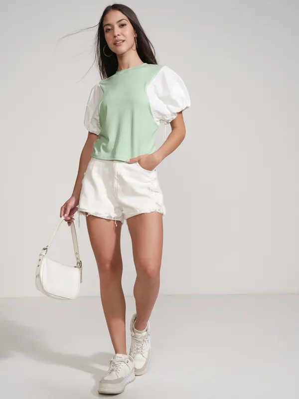 Tokyo Talkies Women Green Solid Regular Top