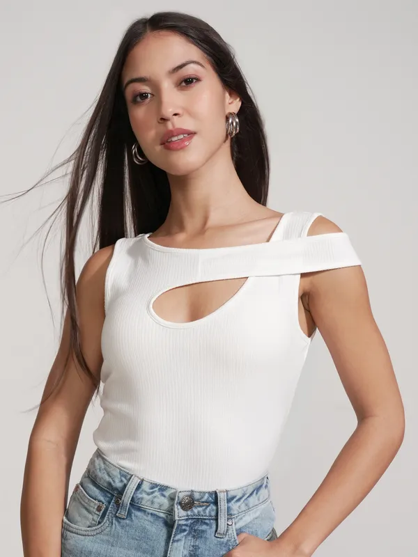 Tokyo Talkies Women White Solid Regular Top