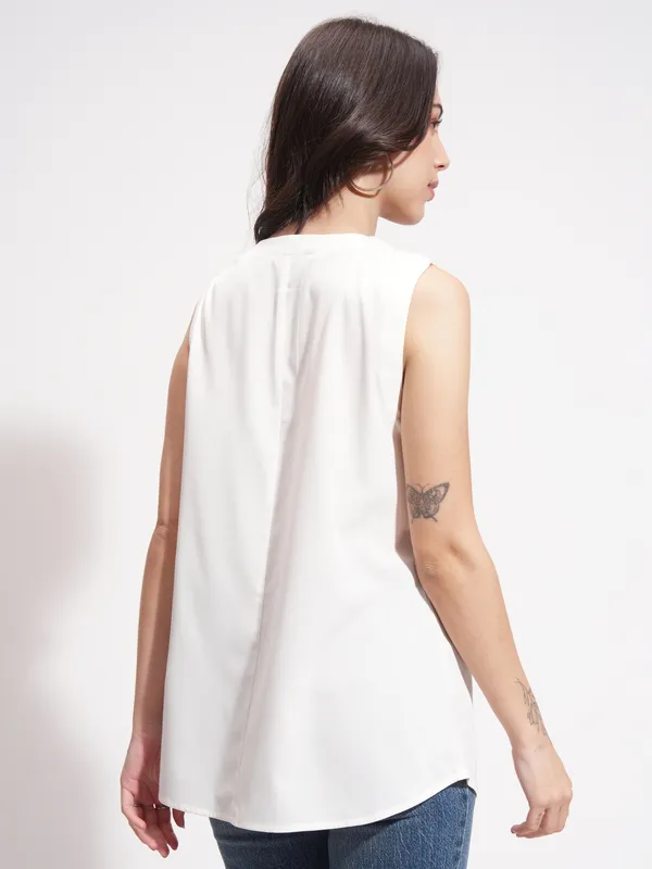 Tokyo Talkies Women White Solid A-Line Top