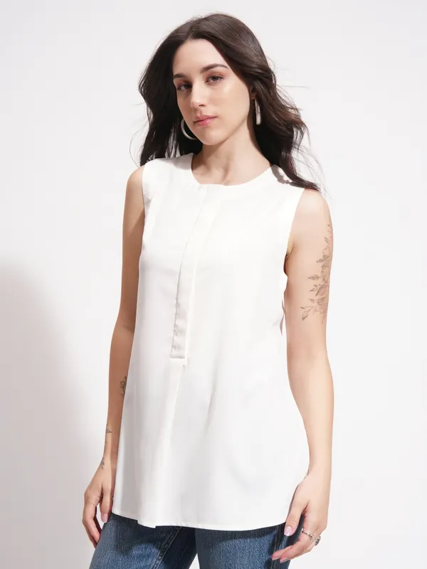 Tokyo Talkies Women White Solid A-Line Top